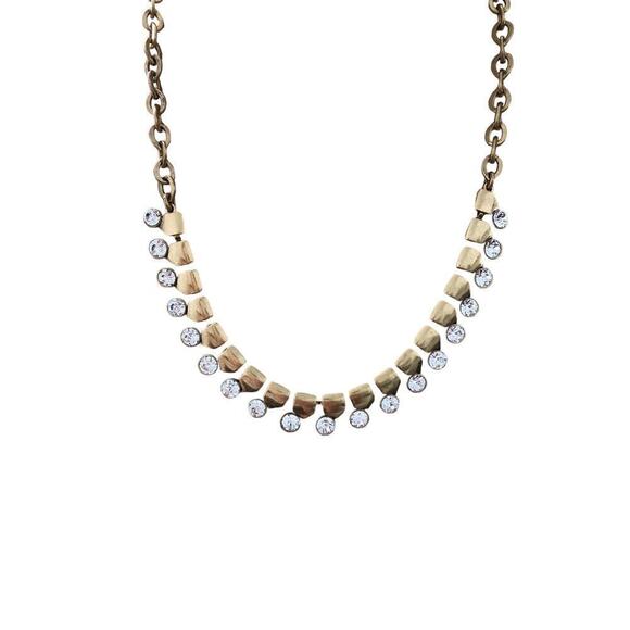 J. Crew Statement Necklace Clear Crystal Rhinestone Gold Tone Chain - Picture 1 of 3